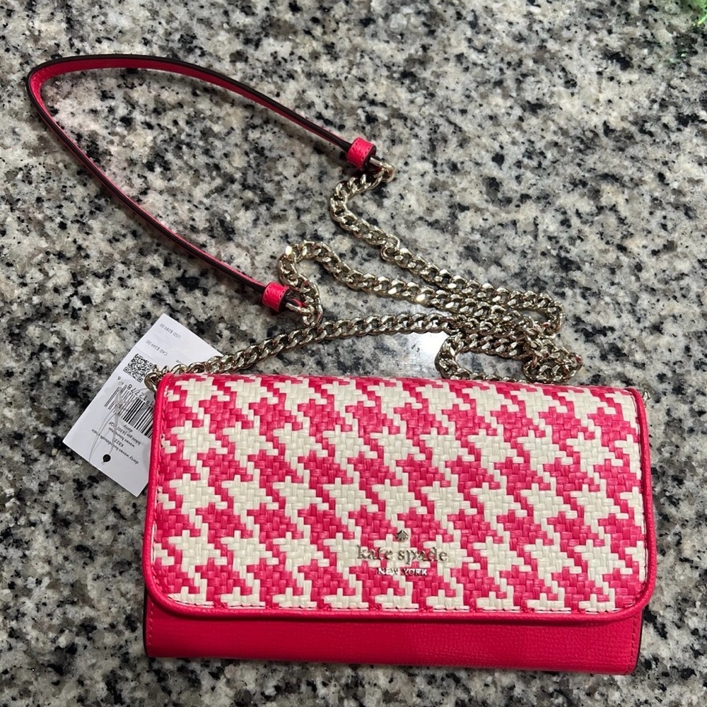 Kate Spade Pink and White Houndstooth Crossbody Bag